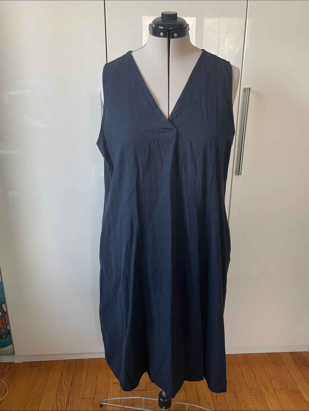 Cristina Vergani Sleeveless V-Neck Black A-Line Dress Size-2X NWT Made in Italy